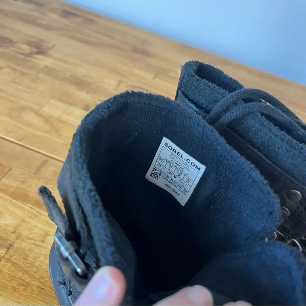Sorel Winter Fancy Lace II Boot Black Suede Leather Snow Boots Size 7